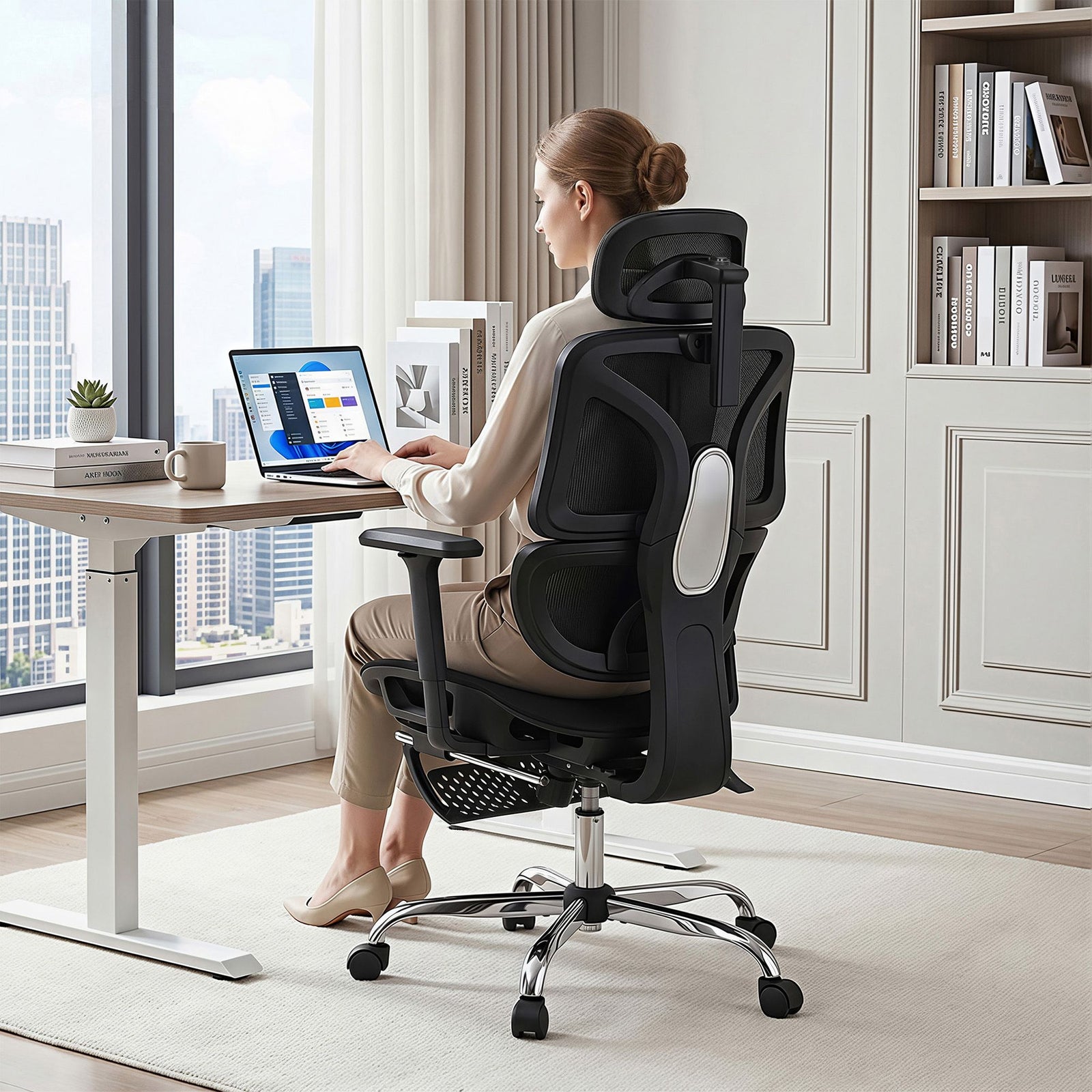 Artiss Ergonomic Office Chair with Footrest Mesh Reclining Black