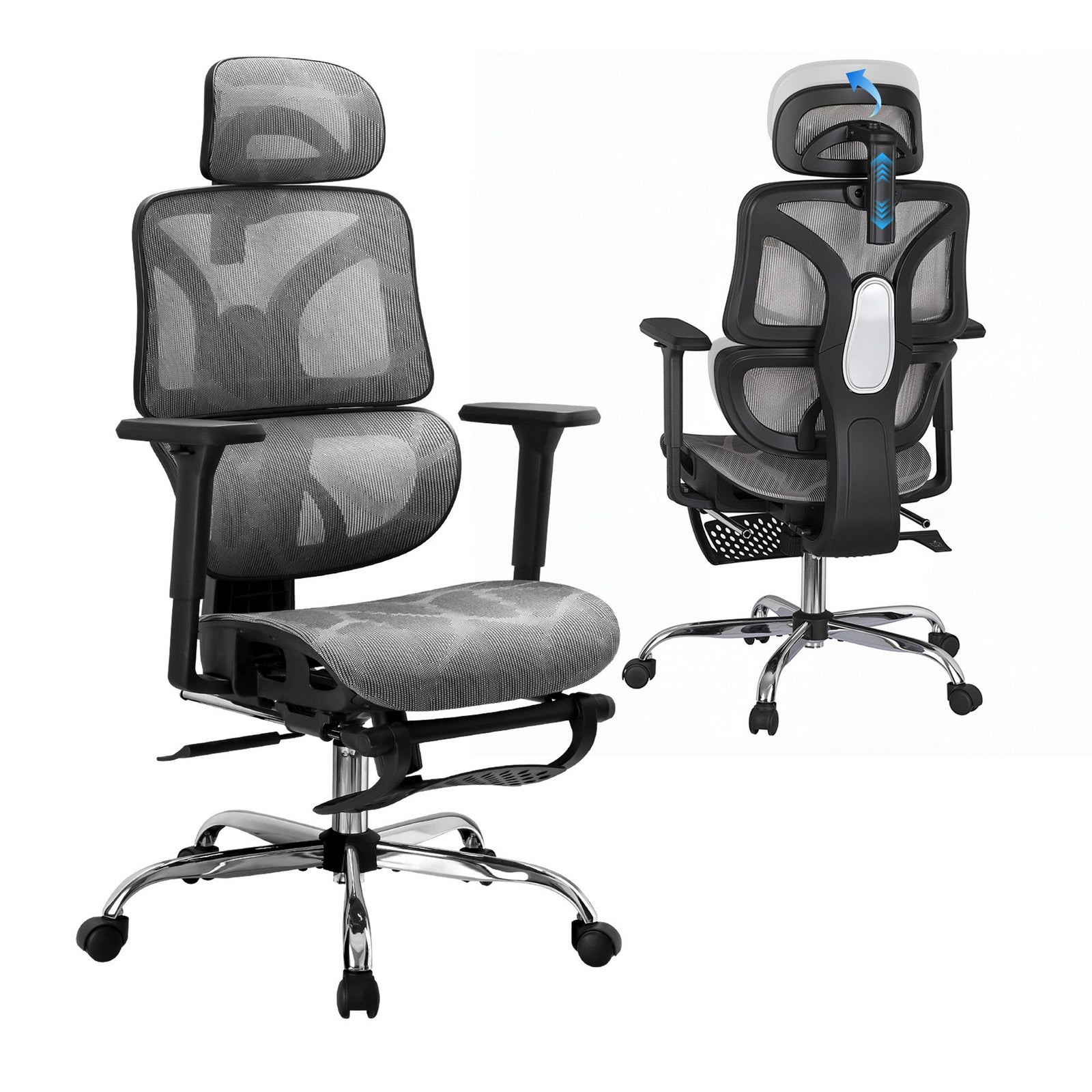 Artiss Ergonomic Office Chair with Footrest Mesh Reclining Grey