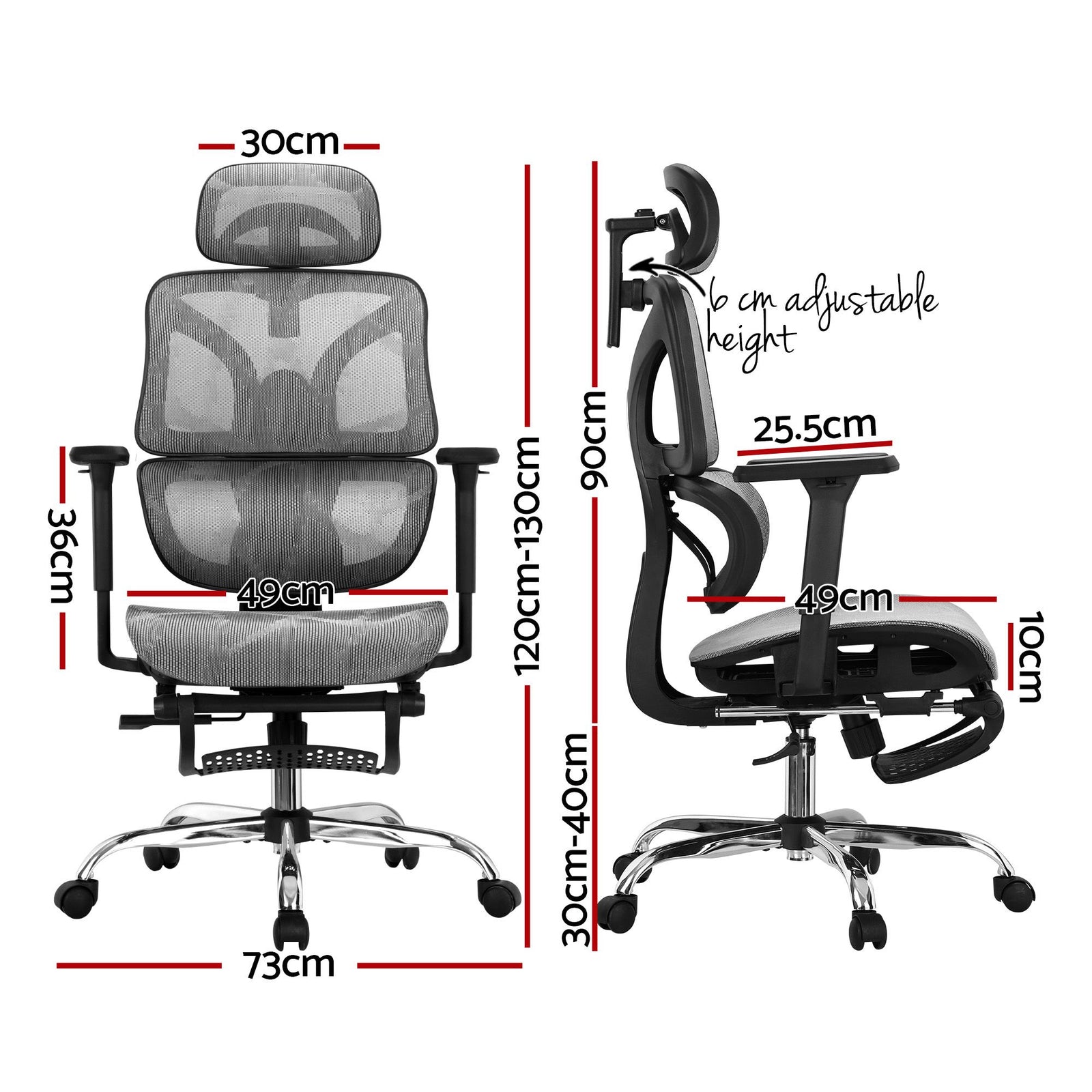 Artiss Ergonomic Office Chair with Footrest Mesh Reclining Grey