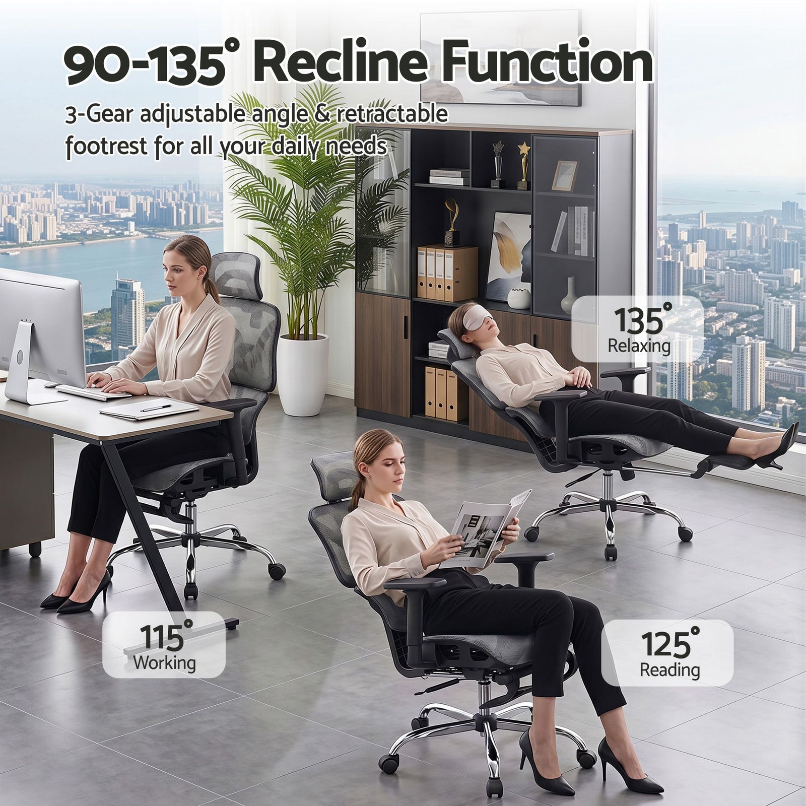 Artiss Ergonomic Office Chair with Footrest Mesh Reclining Grey