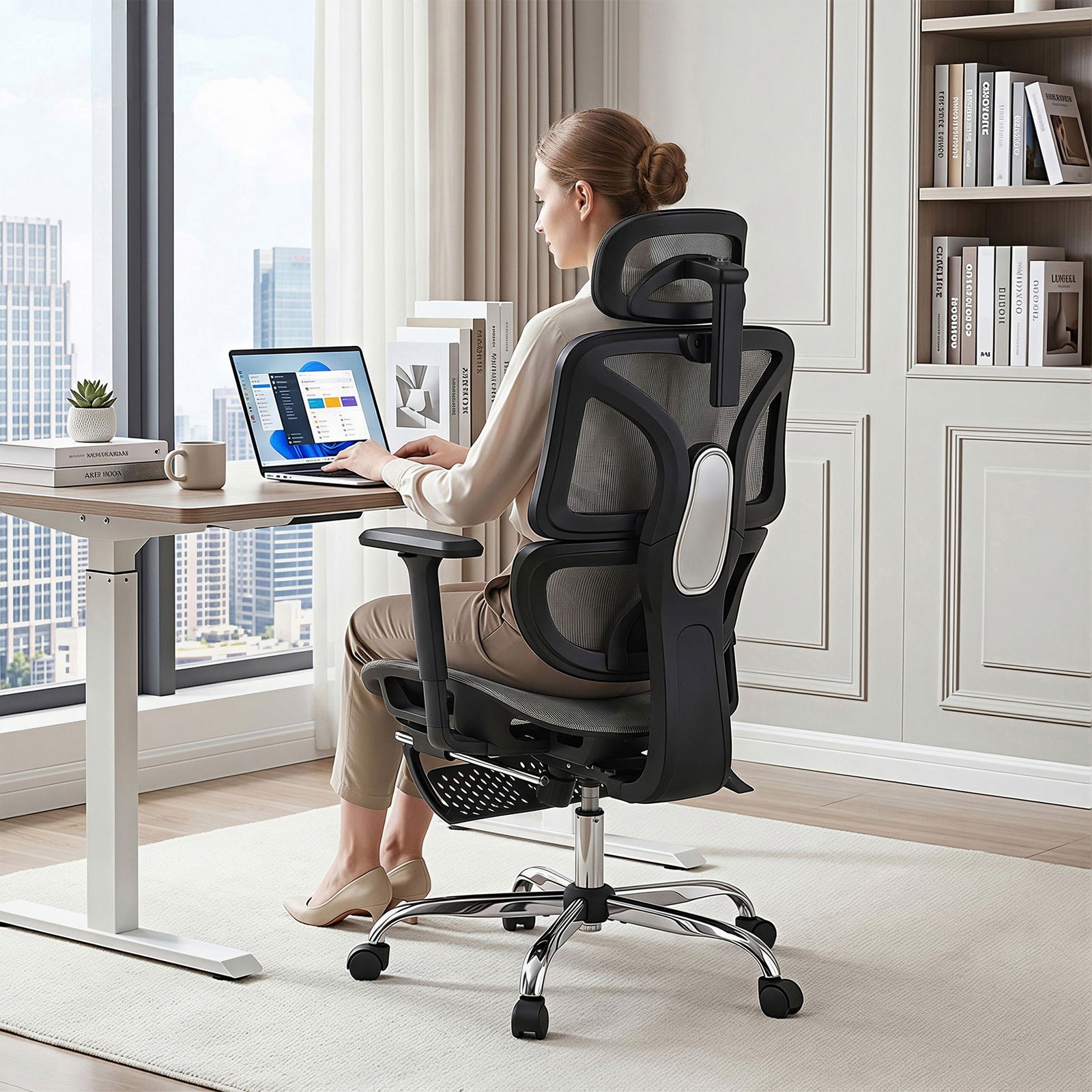 Artiss Ergonomic Office Chair with Footrest Mesh Reclining Grey