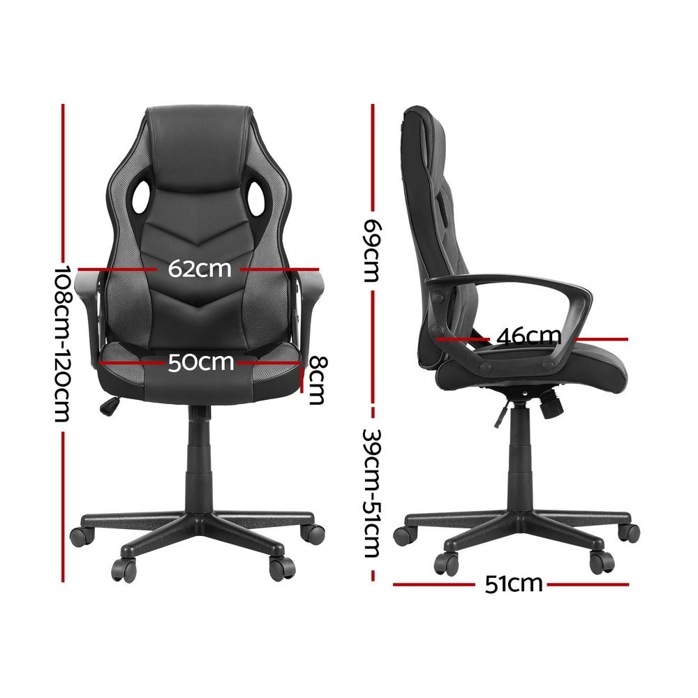 Gaming Chair – PU Leather & Mesh, High‑Back, Tilt, 360° Swivel, Grey