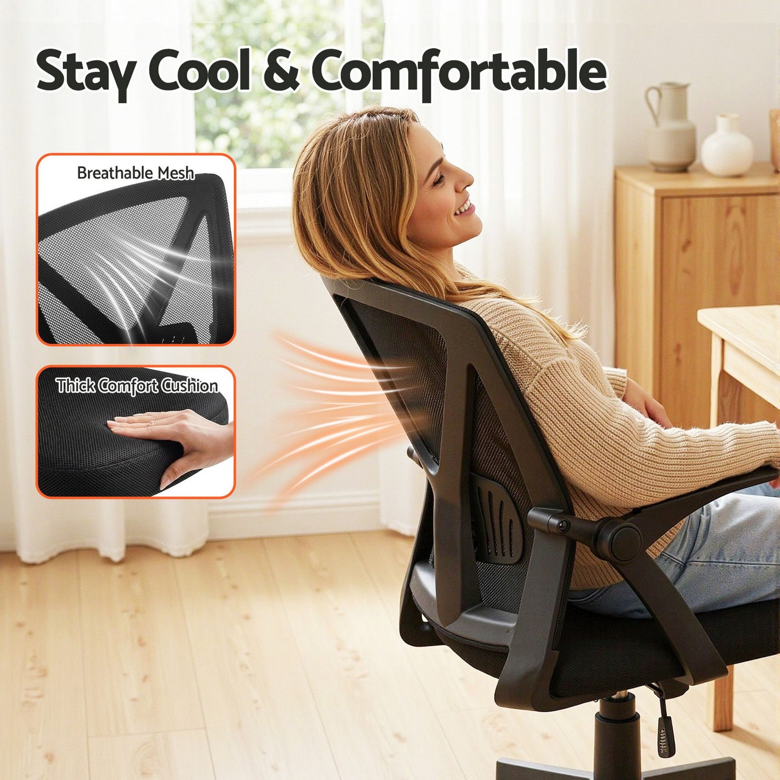 Artiss Mesh Office Chair Ergonomic Mid Back Computer Desk Chair Black