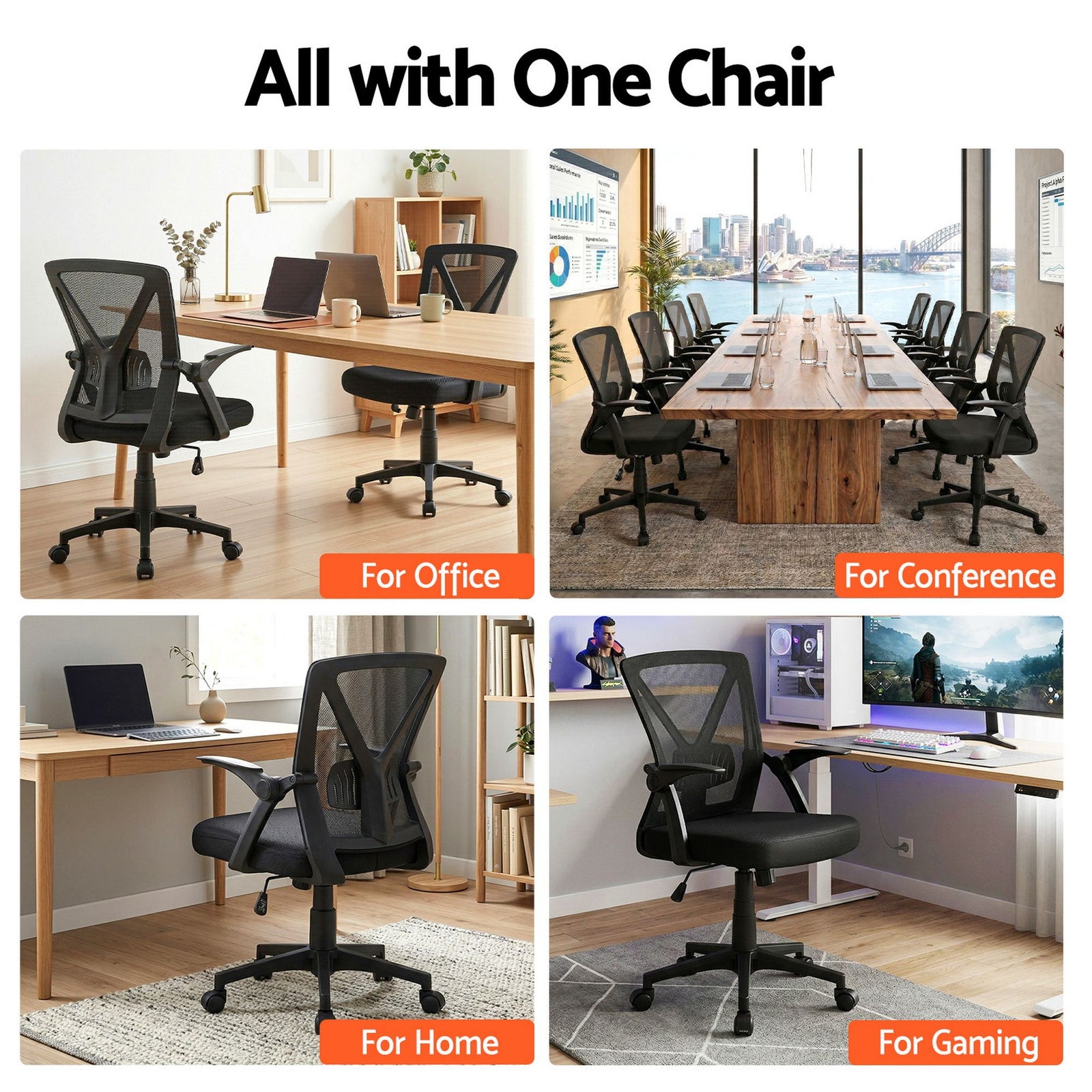 Artiss Mesh Office Chair Ergonomic Mid Back Computer Desk Chair Black