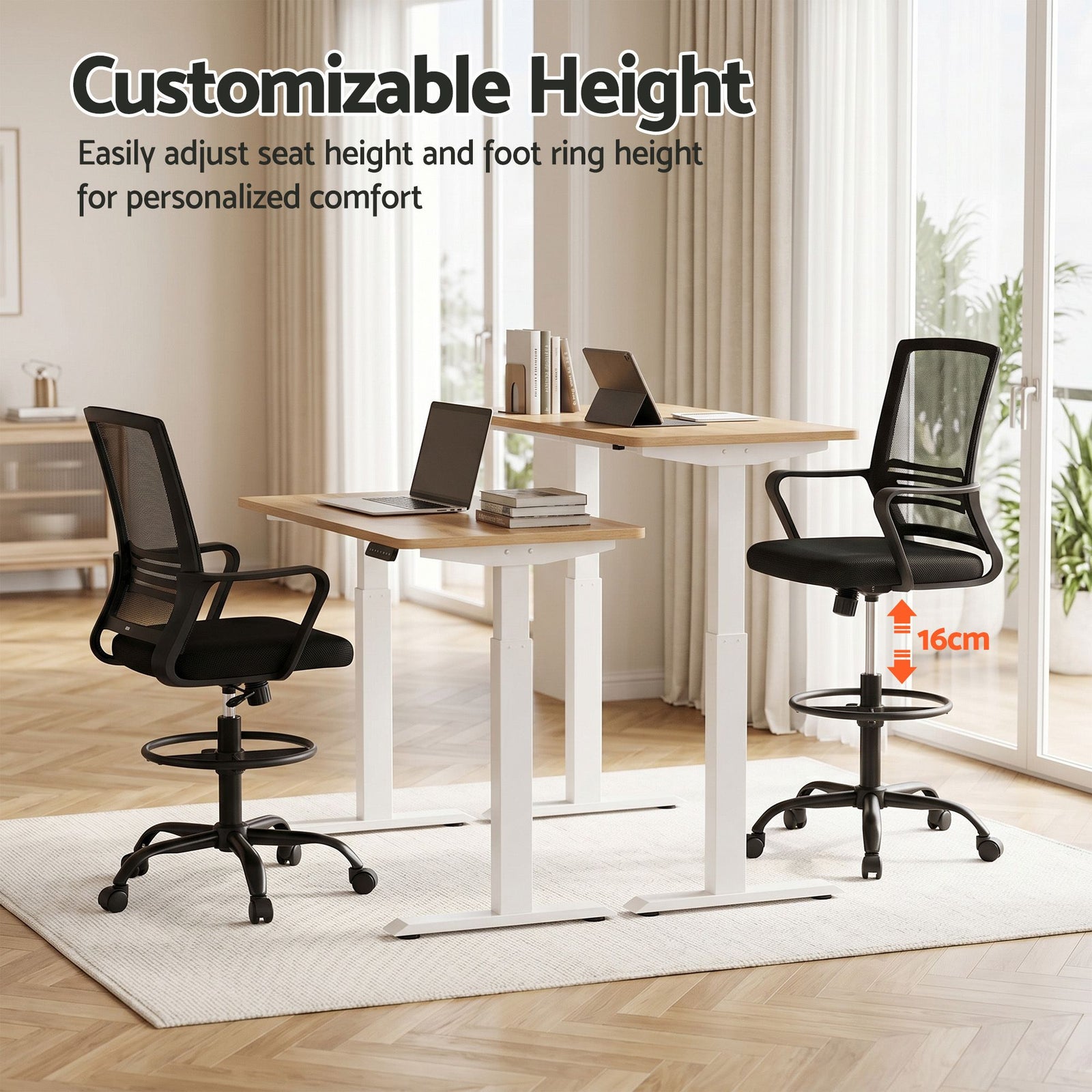 Artiss Office Chair Drafting Chairs Stool Computer Desk Studios Mesh Black