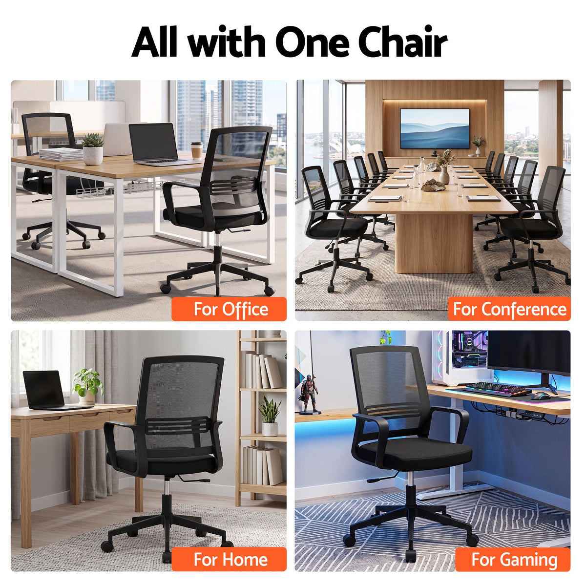 Artiss Mid Back Mesh Office Chair Black Height Adjustable Swivel Desk Seat