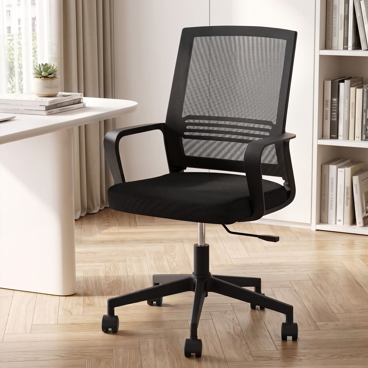 Artiss Mid Back Mesh Office Chair Black Height Adjustable Swivel Desk Seat