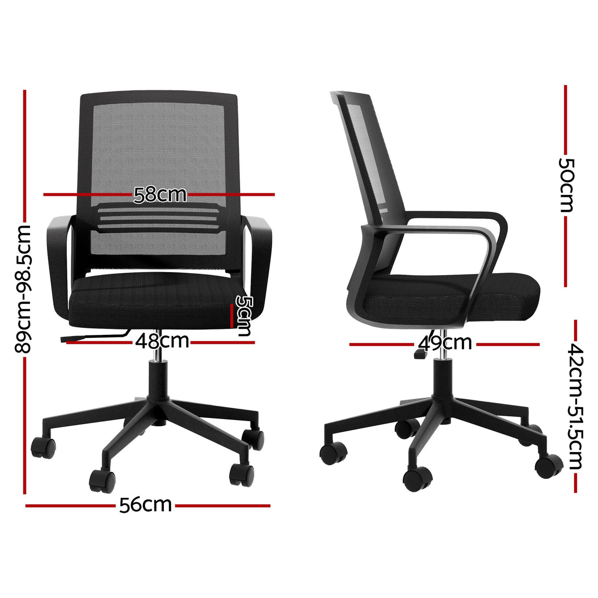 Artiss 2x Ergonomic Office Chair Mesh Mid Back Home Office Desk Chairs with Lumbar Support Black