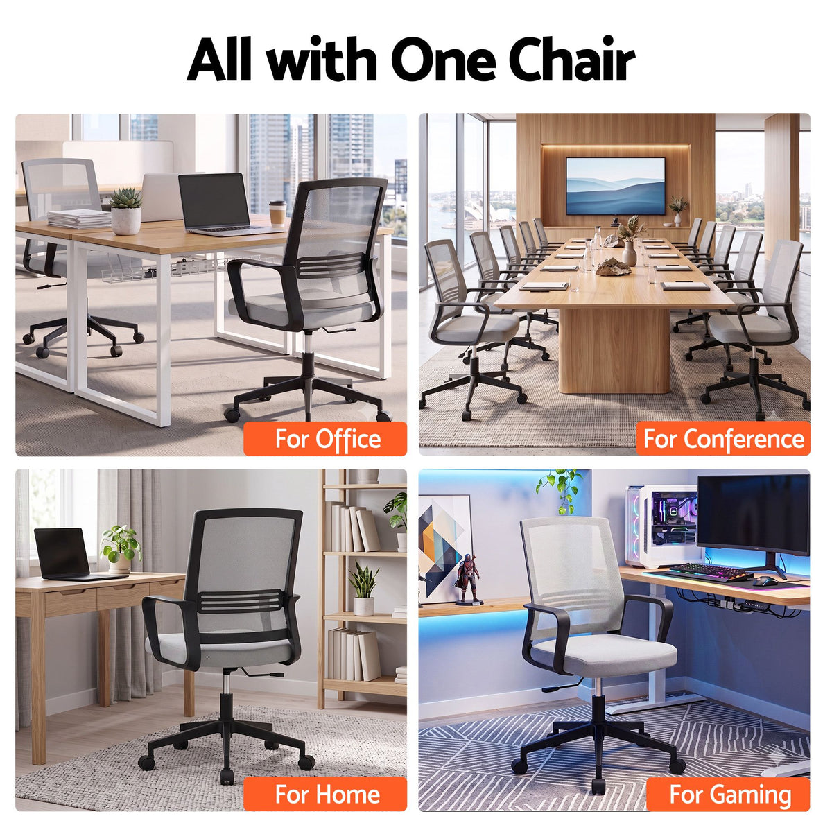 Artiss Mid Back Mesh Office Chair Grey Height Adjustable Swivel Desk Seat