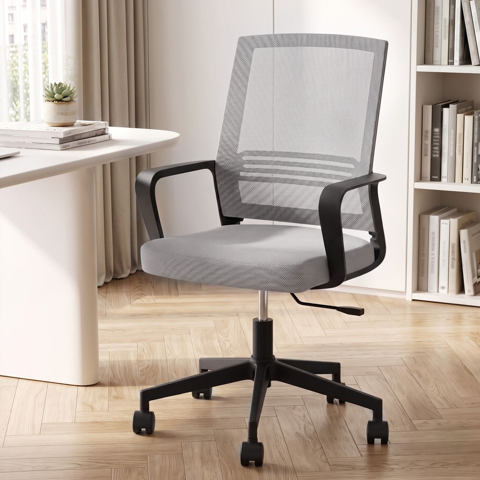 Artiss Mid Back Mesh Office Chair Grey Height Adjustable Swivel Desk Seat