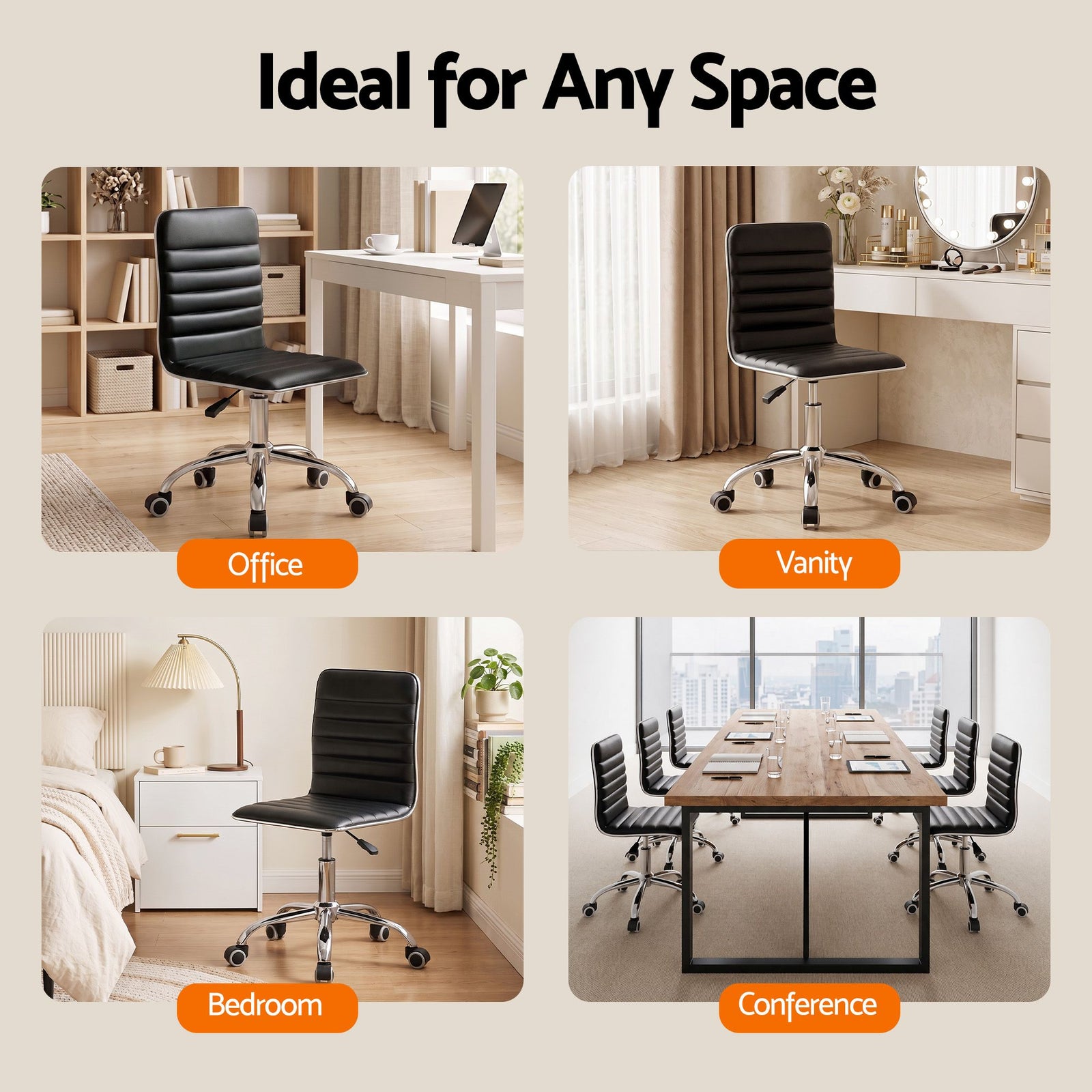 Artiss Low Back Office Chair Black PU Leather Swivel Height Adjustable 150kg