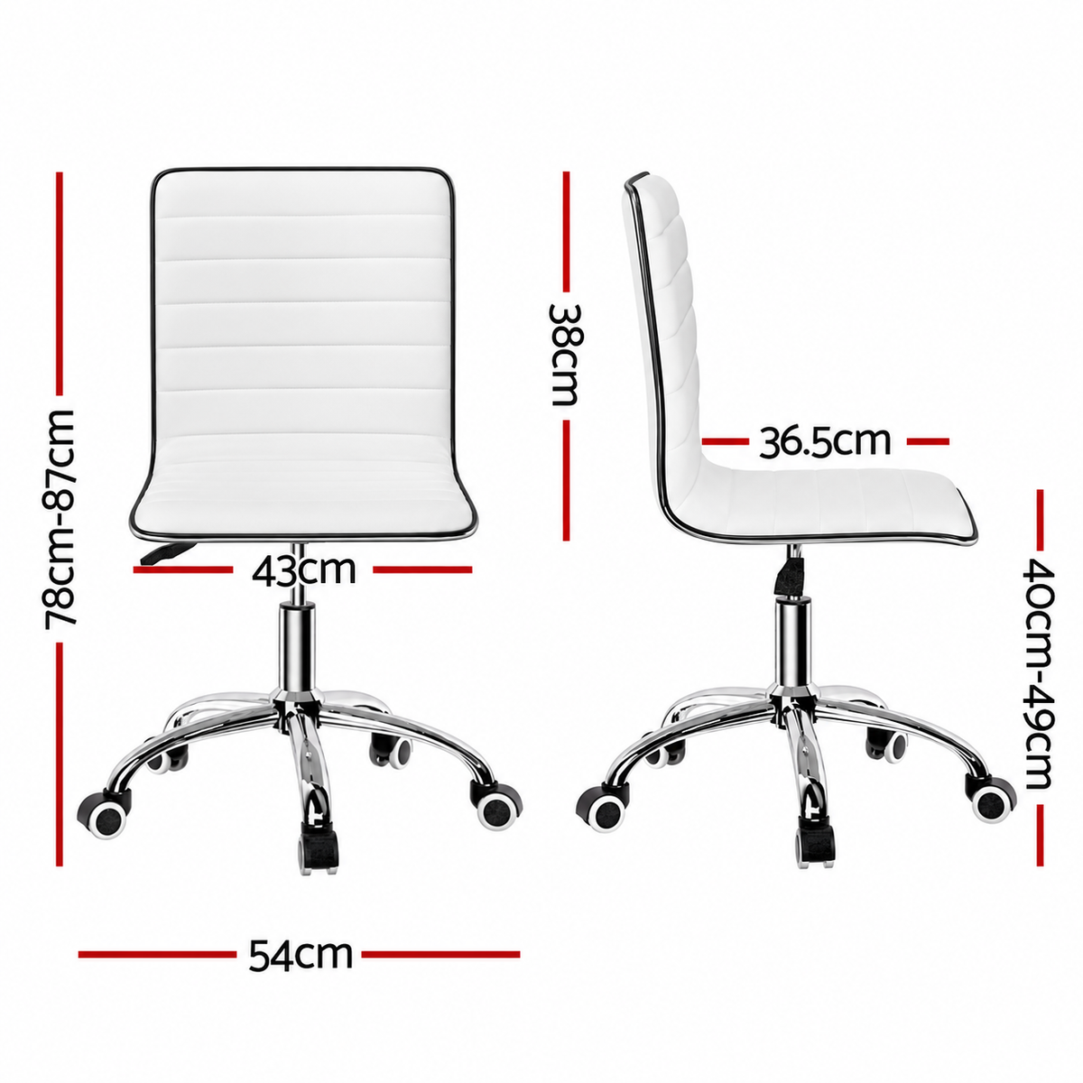 Artiss Low Back Office Chair White PU Leather Swivel Height Adjustable 150kg