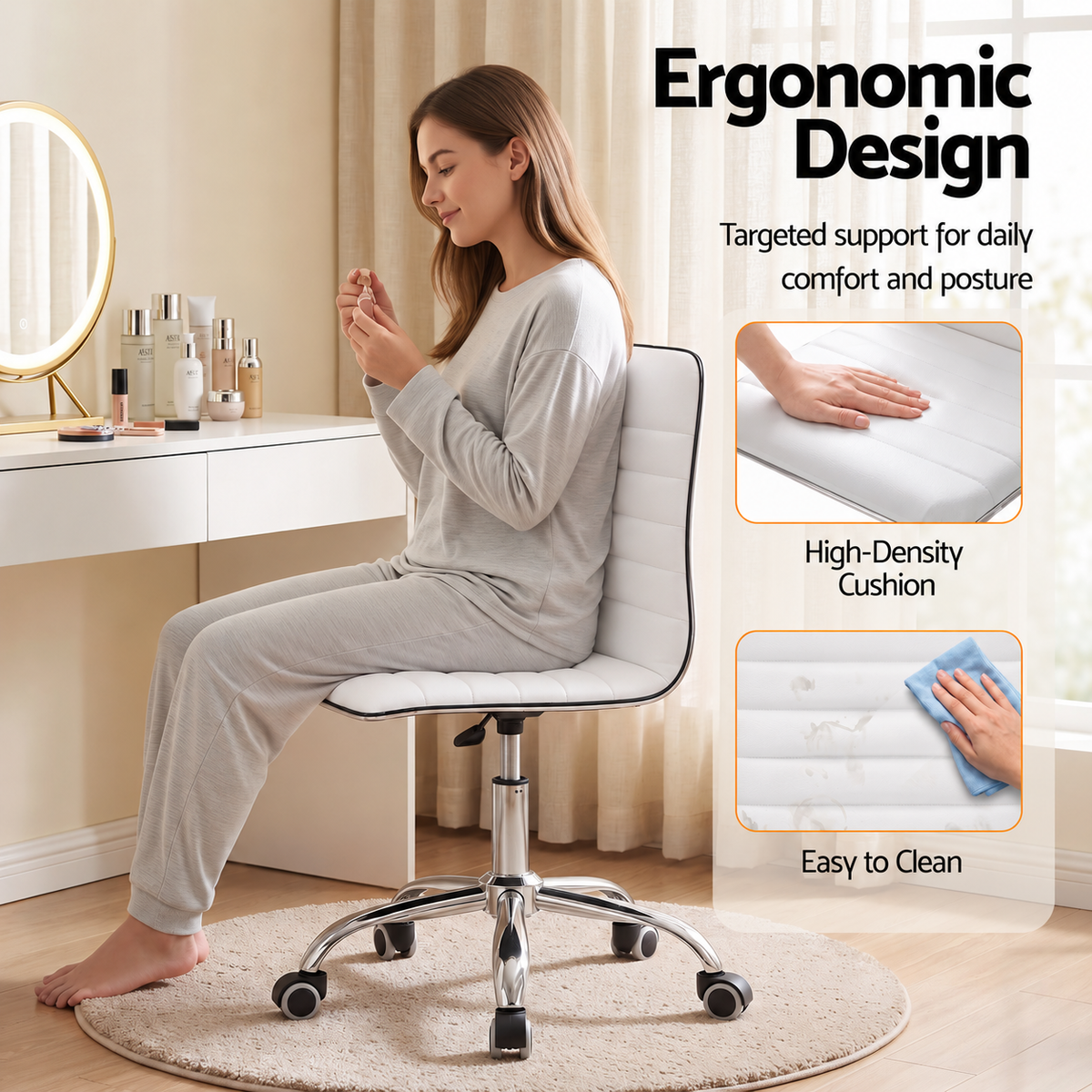 Artiss Low Back Office Chair White PU Leather Swivel Height Adjustable 150kg