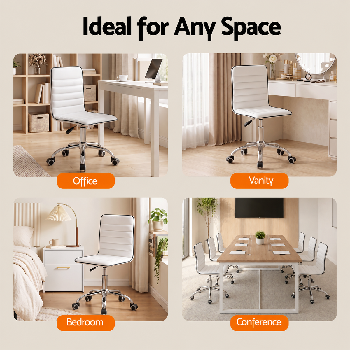 Artiss Low Back Office Chair White PU Leather Swivel Height Adjustable 150kg