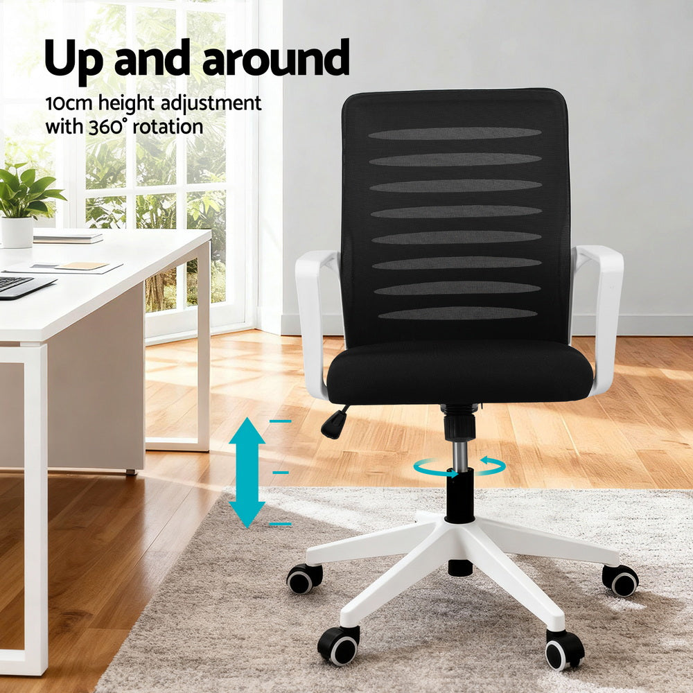 Ergonomic Office Chair Mesh Computer Desk Chairs with Lumbar Support, Height Adjustment Swivel Chair Mid Back for Home Office Study, Black and White