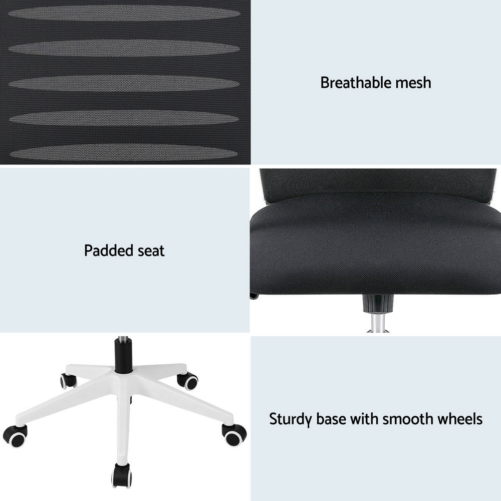 Ergonomic Office Chair Mesh Computer Desk Chairs with Lumbar Support, Height Adjustment Swivel Chair Mid Back for Home Office Study, Black and White