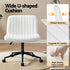 Criss Cross Chair with Wheels Wide Cross Legged Office Desk Vanity Chair PU Leather, Armless Height Adjustable Swivel Home Office Chair for Home Computer Task, White