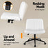 Criss Cross Chair with Wheels Wide Cross Legged Office Desk Vanity Chair PU Leather, Armless Height Adjustable Swivel Home Office Chair for Home Computer Task, White