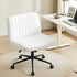 Criss Cross Chair with Wheels Wide Cross Legged Office Desk Vanity Chair PU Leather, Armless Height Adjustable Swivel Home Office Chair for Home Computer Task, White