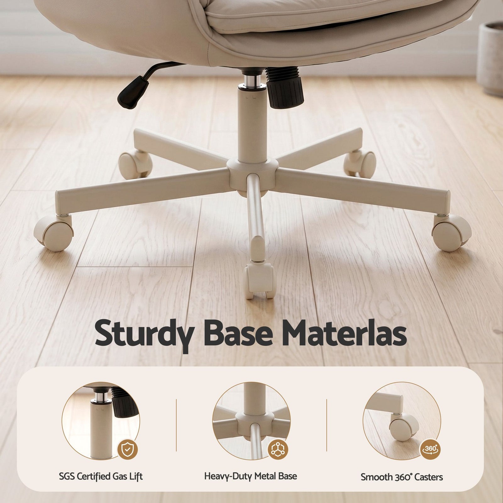 Artiss Criss Cross Office Chair – Cross‑Legged PU Leather Swivel Adjustable Beige