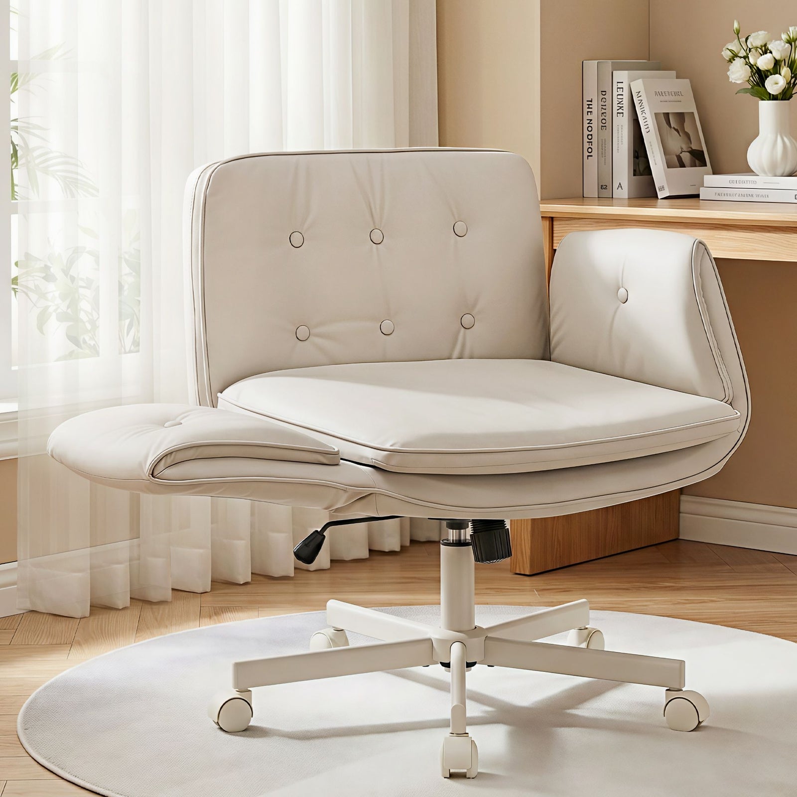 Artiss Criss Cross Office Chair – Cross‑Legged PU Leather Swivel Adjustable Beige