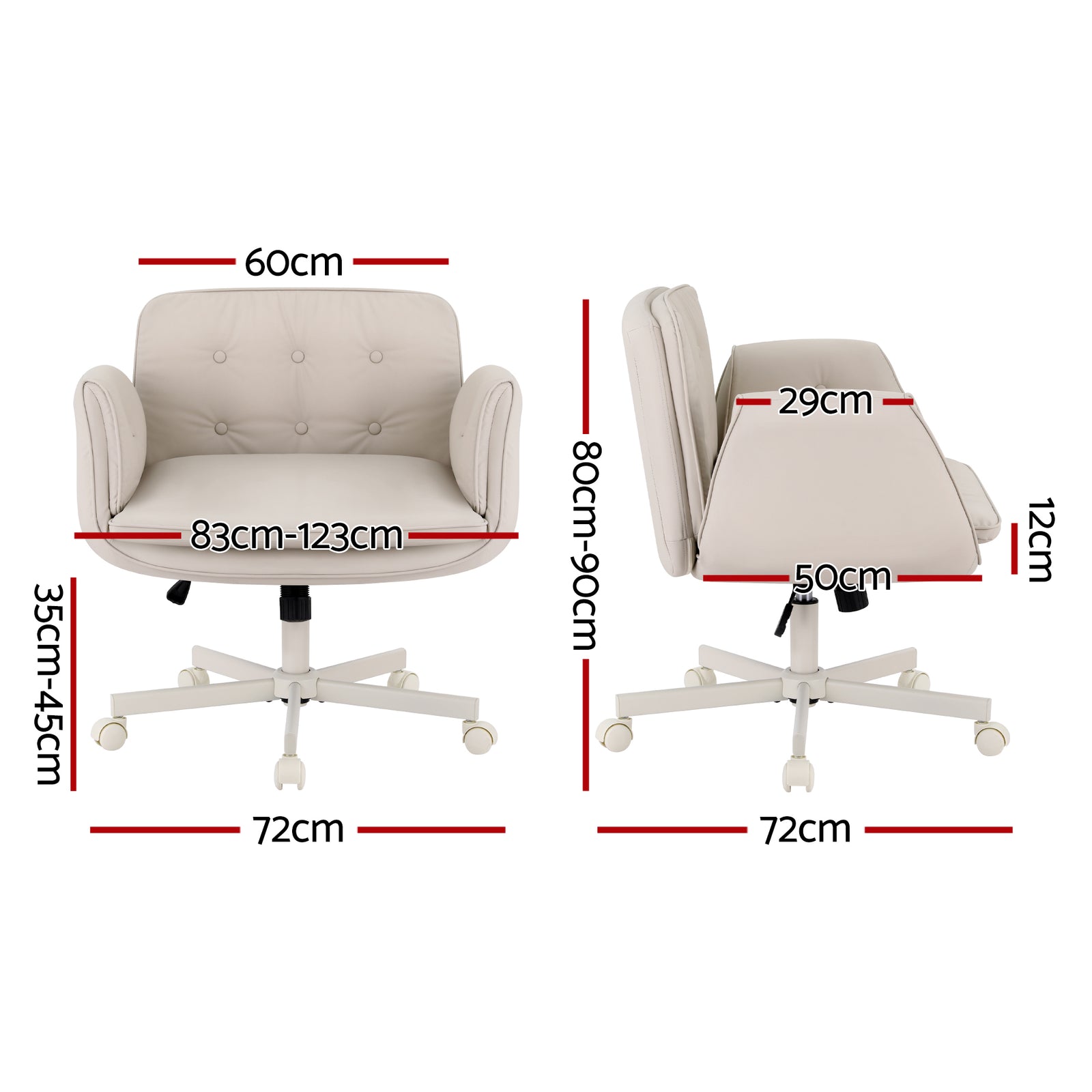 Criss Cross Chair with Wheels & Adjustable Armrests, Ergonomic Cross Legged Office Desk Chair PU Leather Vanity Chair Swivel for Home, Make Up, Bedroom, Computer, Beige