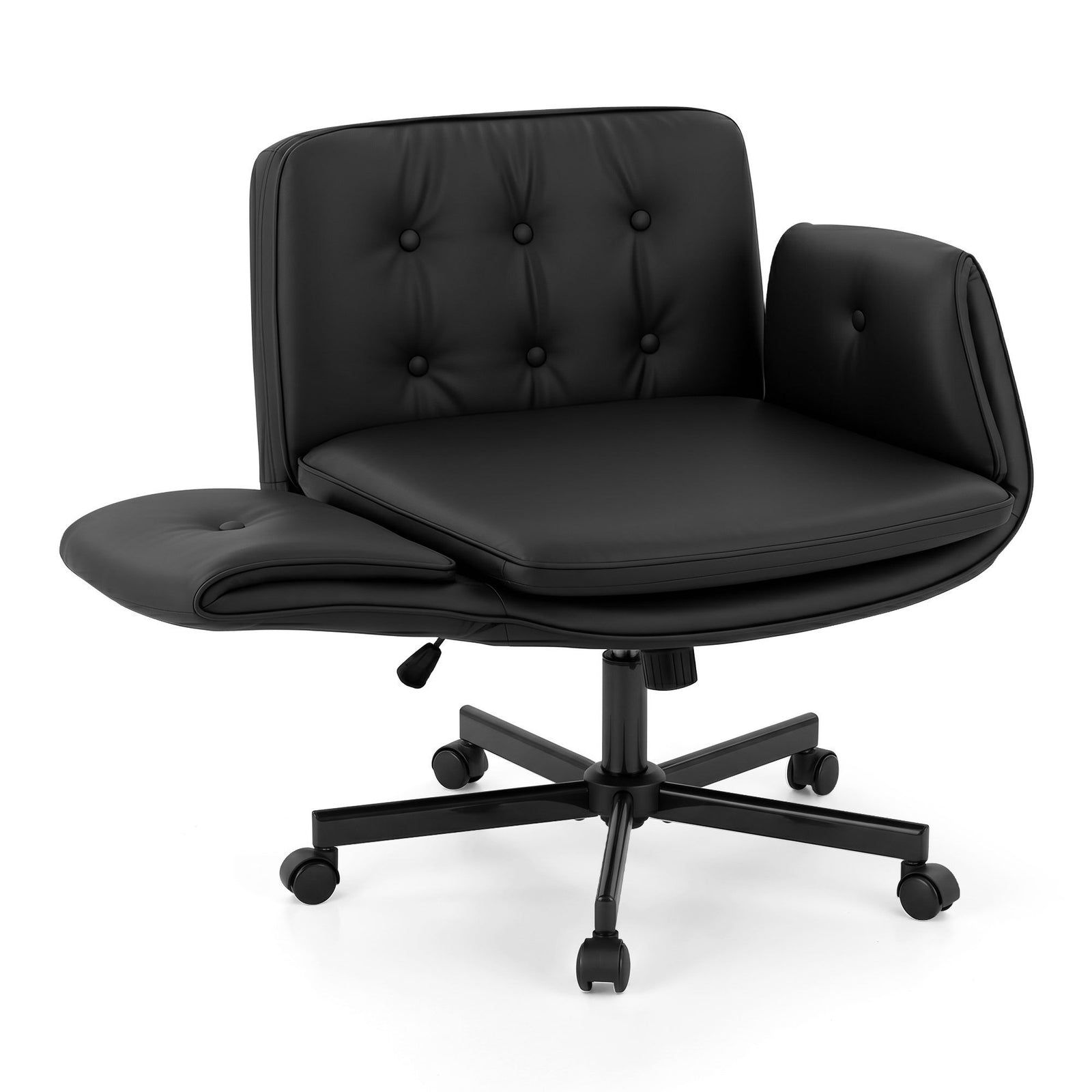 Criss Cross Office Chair – Wide U‑Seat, 6‑Gear Armrests, PU Leather, Black