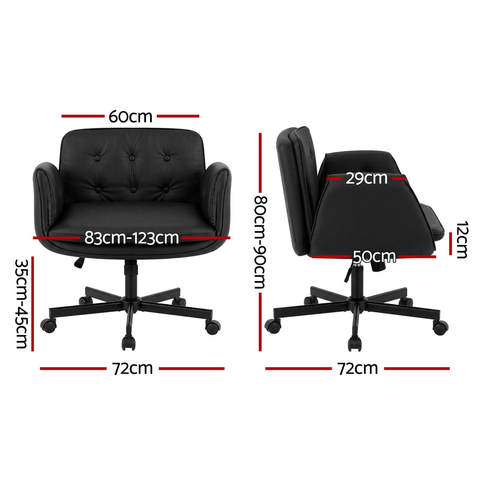 Criss Cross Office Chair – Wide U‑Seat, 6‑Gear Armrests, PU Leather, Black