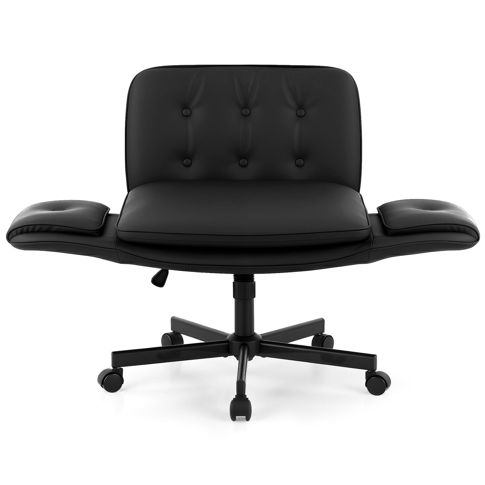 Criss Cross Office Chair – Wide U‑Seat, 6‑Gear Armrests, PU Leather, Black