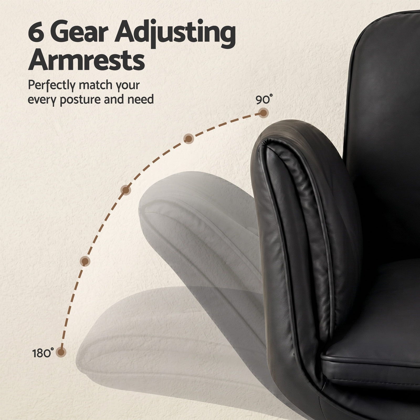 Criss Cross Office Chair – Wide U‑Seat, 6‑Gear Armrests, PU Leather, Black