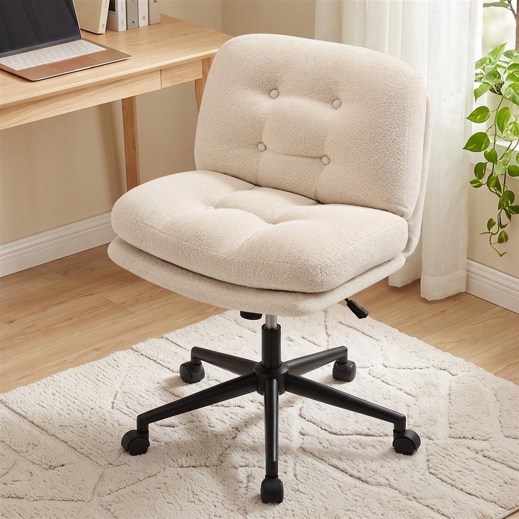 Artiss Criss Cross Office Chair Armless Wide Seat Boucle Desk Vanity Chair Beige