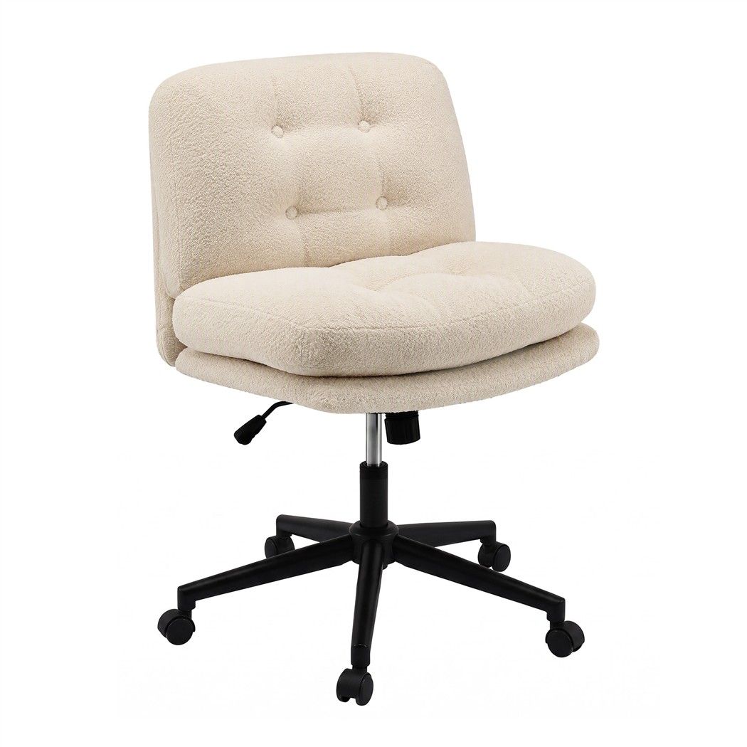 Artiss Criss Cross Office Chair Armless Wide Seat Boucle Desk Vanity Chair Beige
