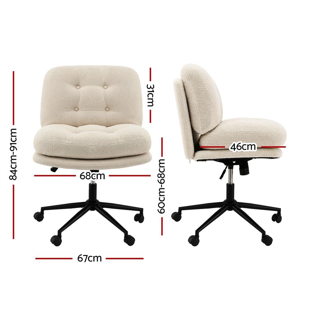 Artiss Criss Cross Office Chair Armless Wide Seat Boucle Desk Vanity Chair Beige