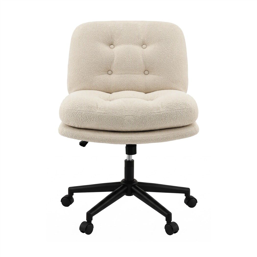 Artiss Criss Cross Office Chair Armless Wide Seat Boucle Desk Vanity Chair Beige