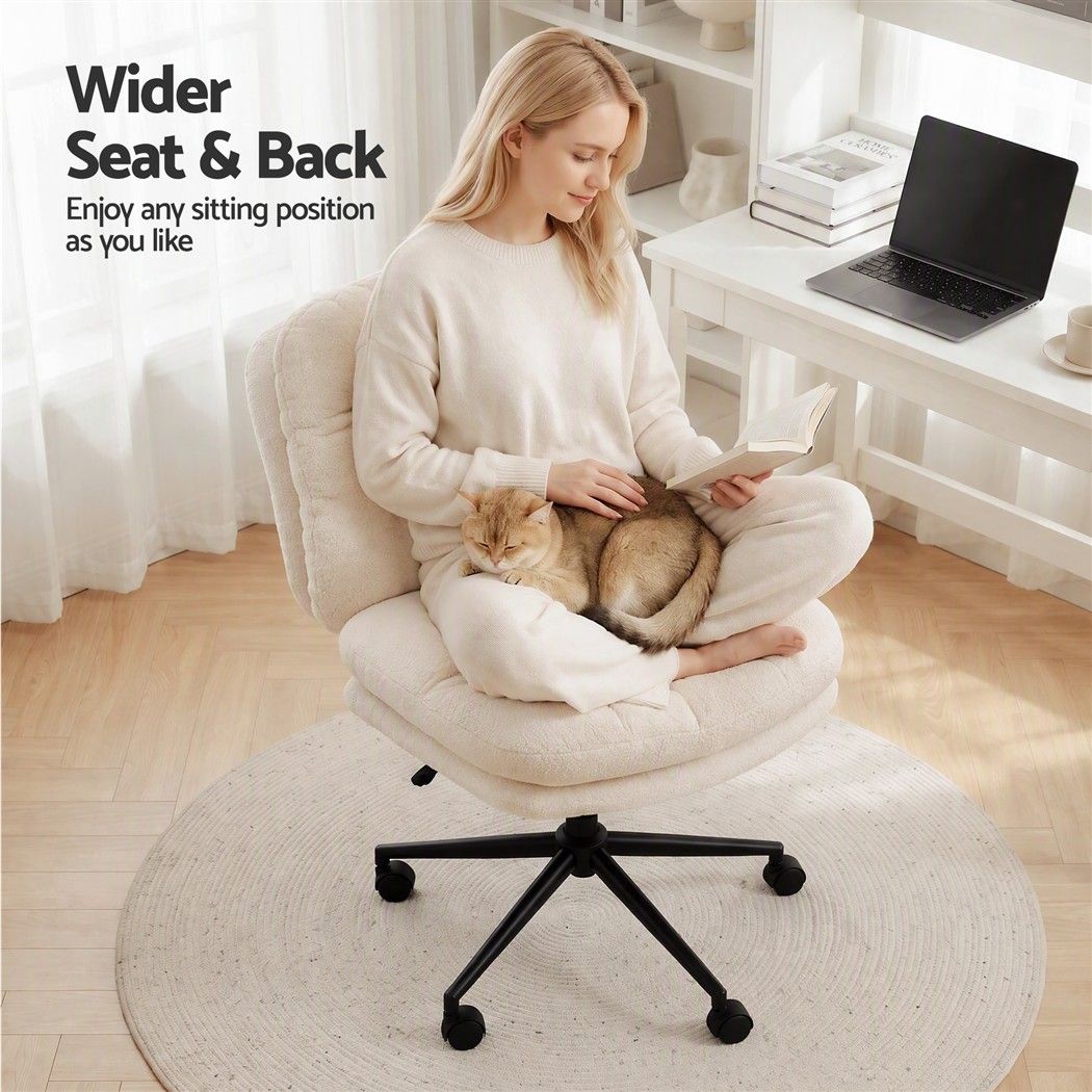 Artiss Criss Cross Office Chair Armless Wide Seat Boucle Desk Vanity Chair Beige