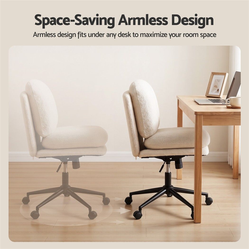 Artiss Criss Cross Office Chair Armless Wide Seat Boucle Desk Vanity Chair Beige