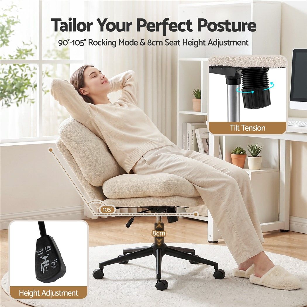 Artiss Criss Cross Office Chair Armless Wide Seat Boucle Desk Vanity Chair Beige
