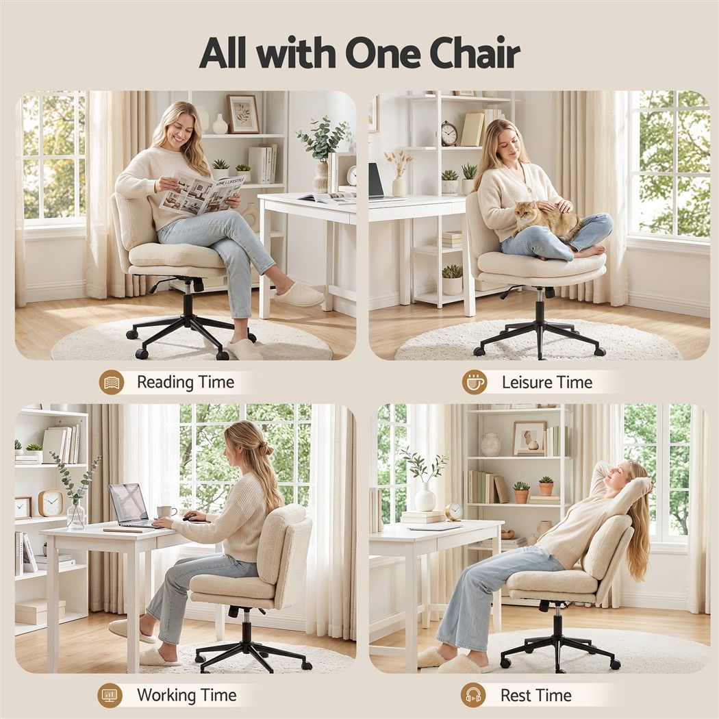 Artiss Criss Cross Office Chair Armless Wide Seat Boucle Desk Vanity Chair Beige