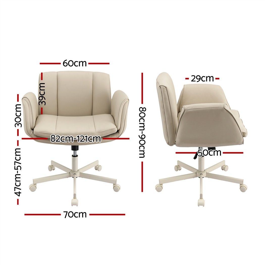 Artiss Cross Legged Office Chair Wide Seat PU Leather Swivel Vanity Chair Beige