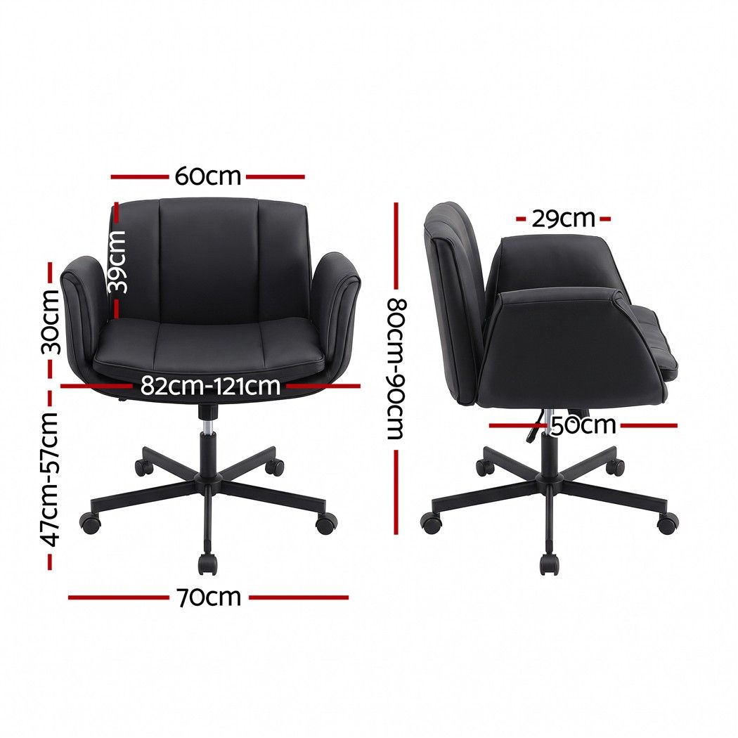 Artiss Cross Legged Office Chair PU Leather Swivel Vanity Chair Wide Seat Adjustable Arms Black