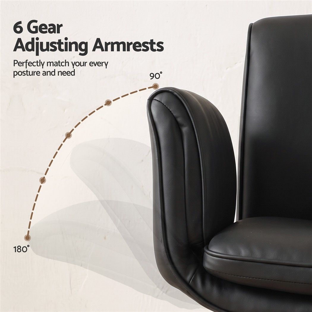 Artiss Cross Legged Office Chair PU Leather Swivel Vanity Chair Wide Seat Adjustable Arms Black