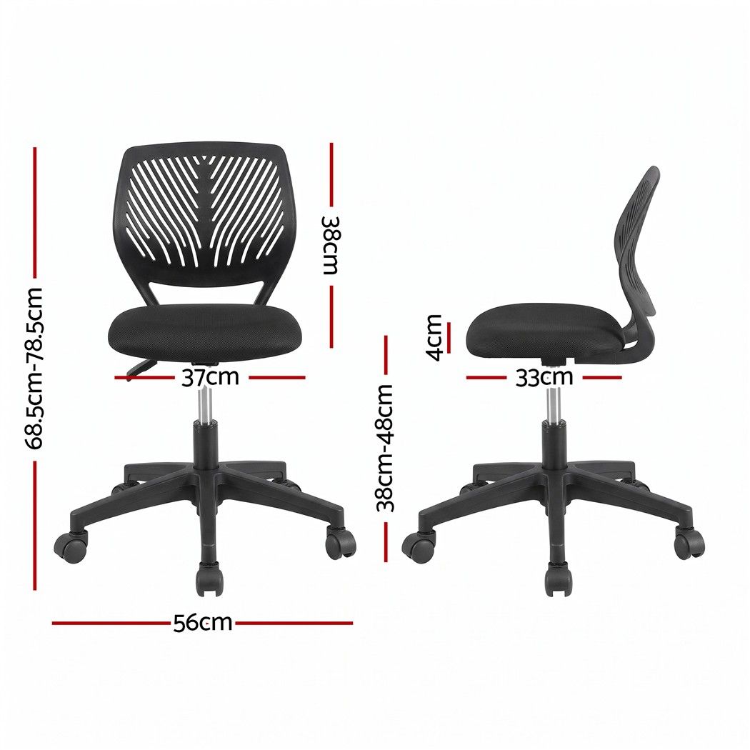 Artiss Ergonomic Office Chair Armless Study Chair Height Adjustable for Girls Boys Teens Black