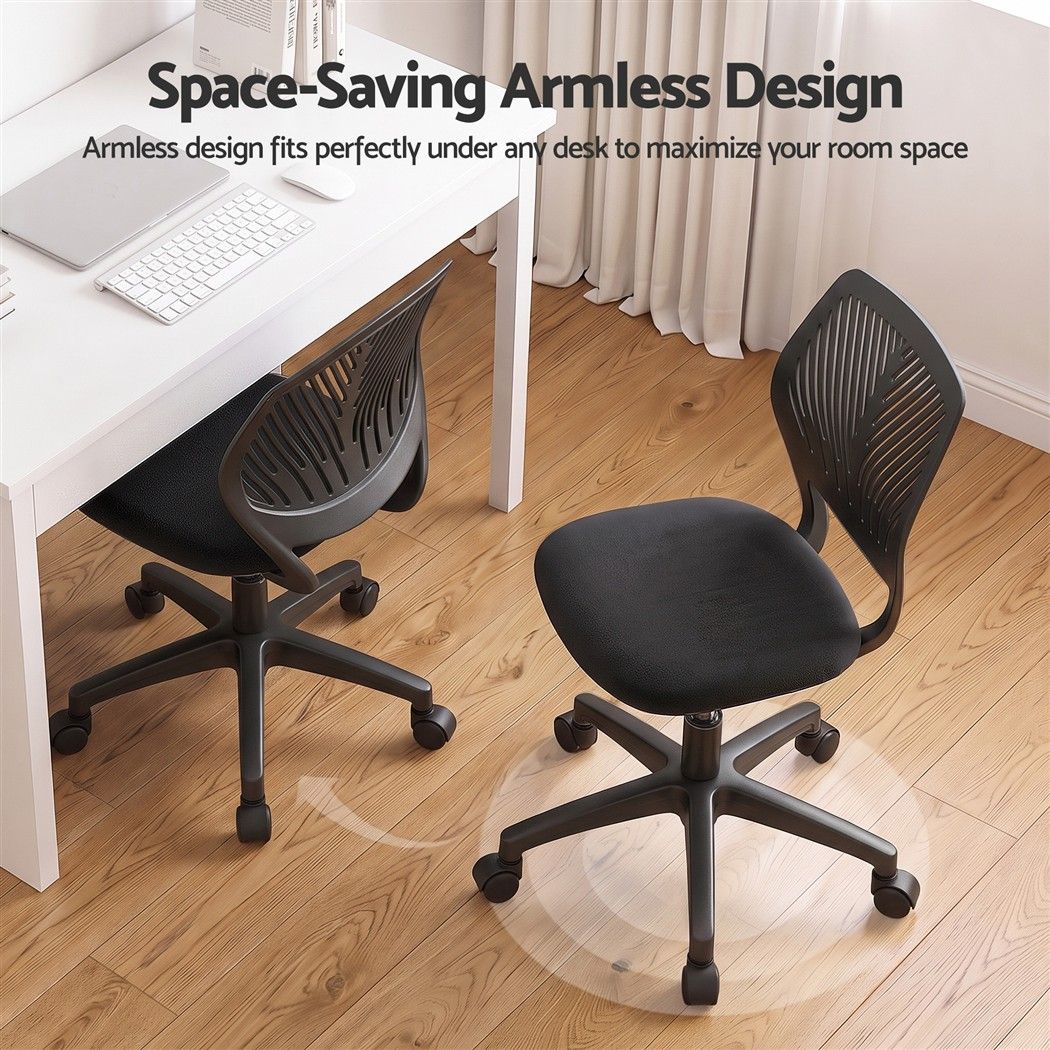 Artiss Ergonomic Office Chair Armless Study Chair Height Adjustable for Girls Boys Teens Black