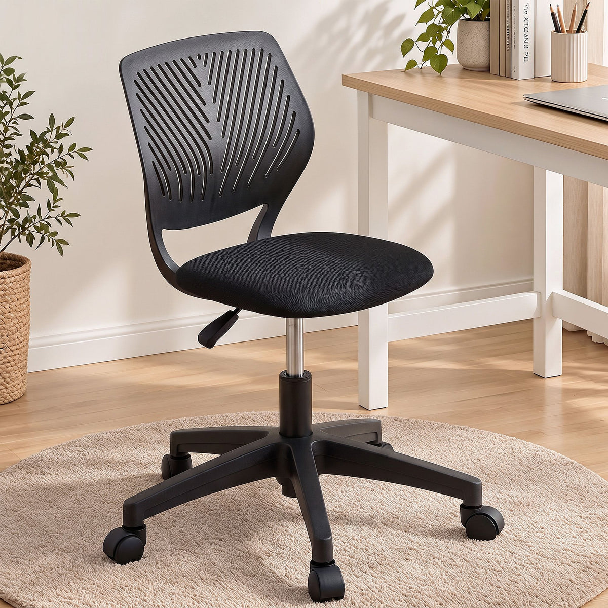 Artiss Ergonomic Office Chair Armless Study Chair Height Adjustable for Girls Boys Teens Black