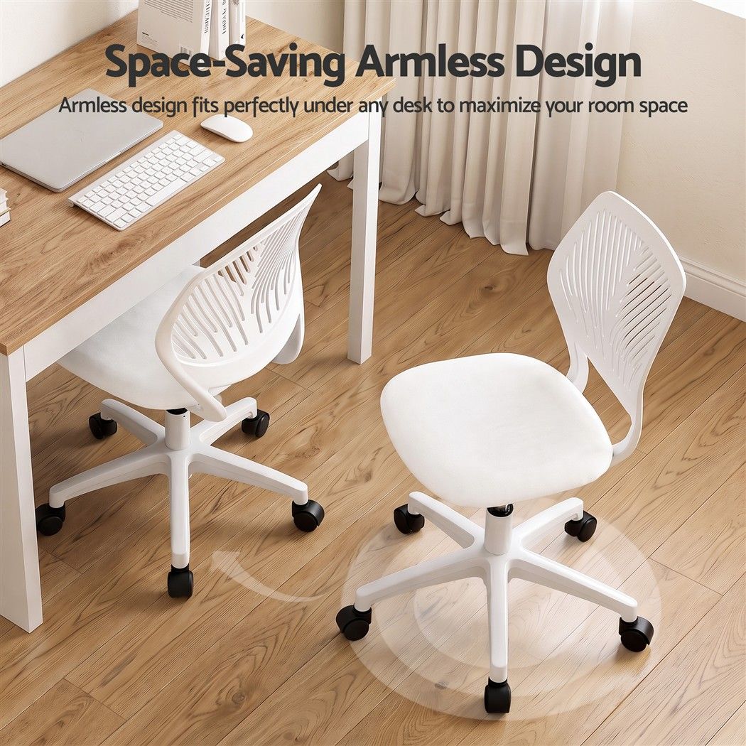 Artiss Ergonomic Office Chair Armless Study Chair Height Adjustable for Girls Boys Teens White