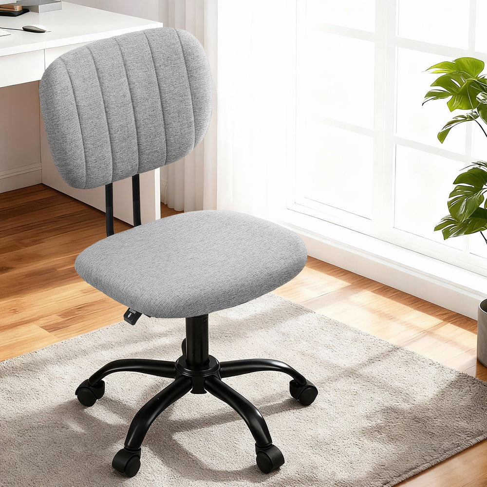 Armless Office Chair with Wheels, Ergonomic 360° Swivel Home Office Desk Chair, Height Adjustable Computer Task Chair with Fabric Back and Seat for Small Space, Grey
