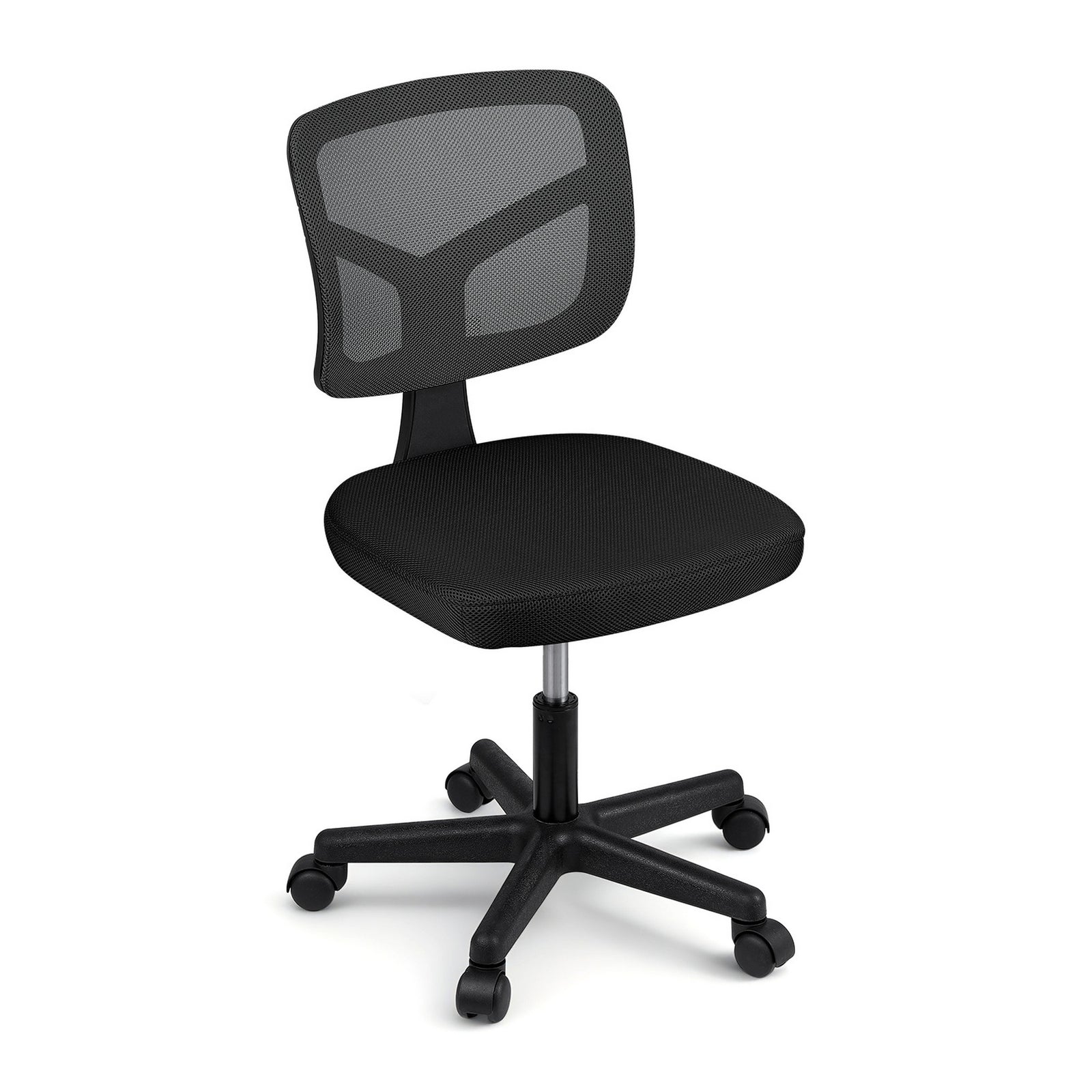 Armless Office Chair with Wheels, Ergonomic 360° Swivel Home Office Desk Chair, Height Adjustable Computer Task Chair with Fabric Back and Seat for Small Space, Black