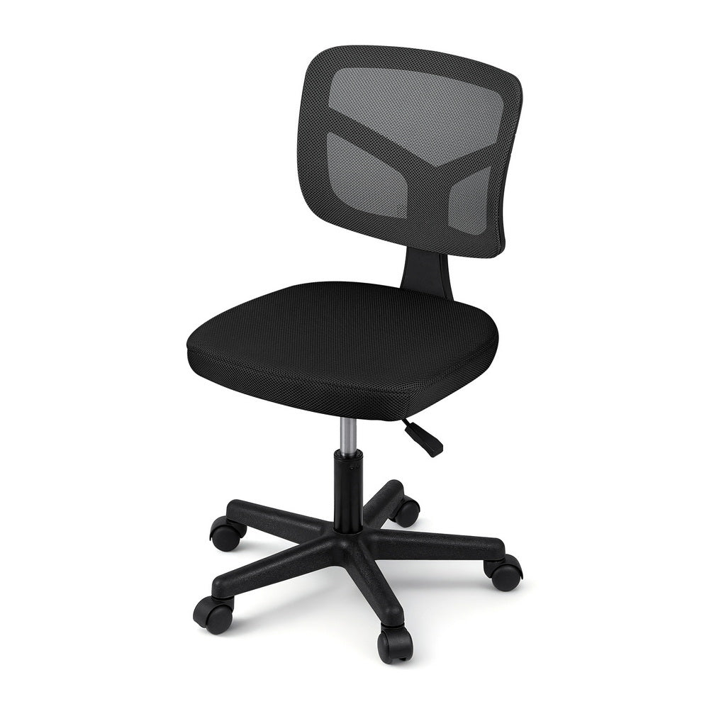 Armless Office Chair with Wheels, Ergonomic 360° Swivel Home Office Desk Chair, Height Adjustable Computer Task Chair with Fabric Back and Seat for Small Space, Black