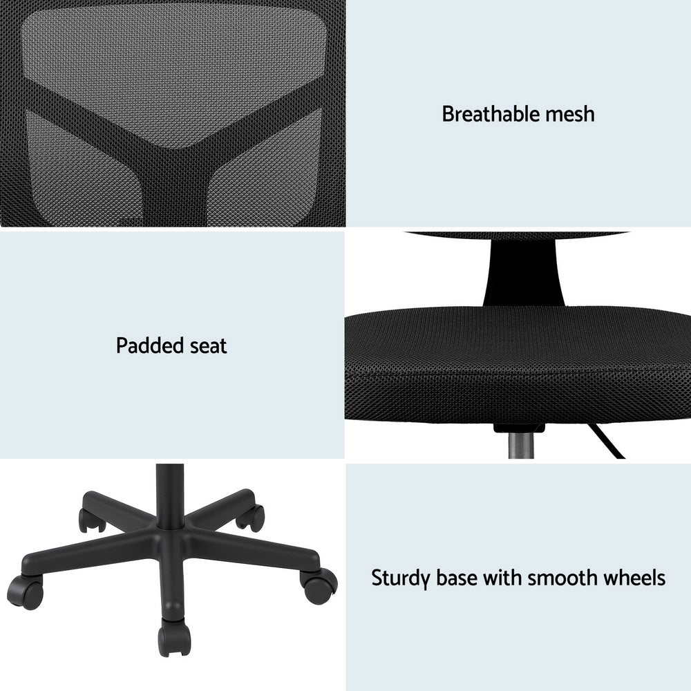 Armless Office Chair with Wheels, Ergonomic 360° Swivel Home Office Desk Chair, Height Adjustable Computer Task Chair with Fabric Back and Seat for Small Space, Black