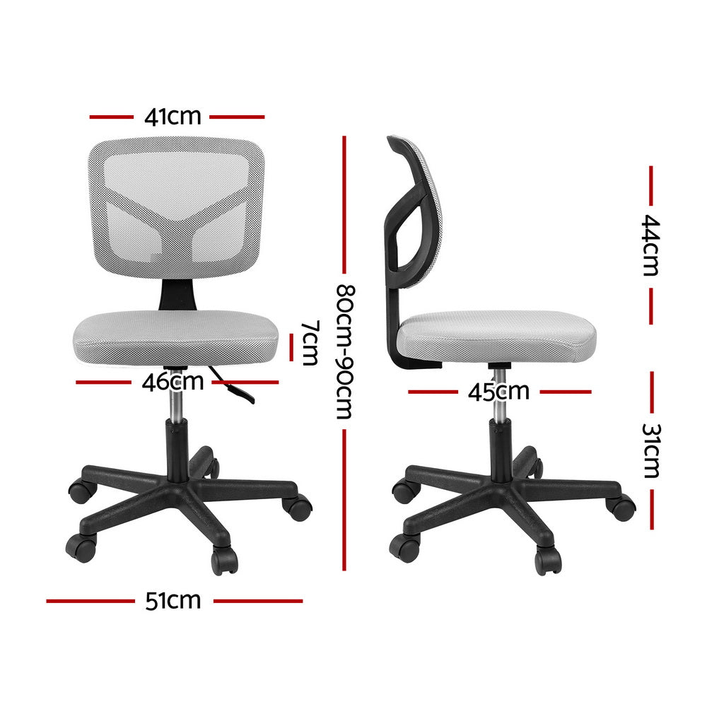 Armless Office Chair with Wheels, Ergonomic 360° Swivel Home Office Desk Chair, Height Adjustable Computer Task Chair with Fabric Back and Seat for Small Space, Grey